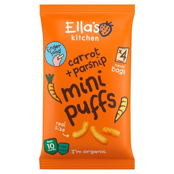 Ella's Kitchen Organic Carrot And Parsnips Mini Puffs Multipack Baby Snack 10+ Months (32g) 4 X 8g